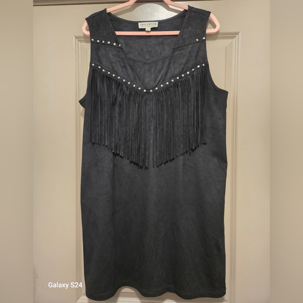 Idyllwind Black Sleeveless Dress with Fringe and Studs